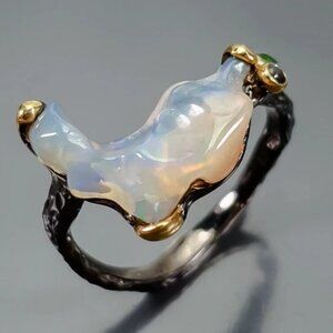 RING Opal with Chrome Diopside and Black Opal Accents 925 Size 9